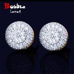 8MM Gold Colour Small Round Stud Earring AAAA Cubic Zircon Screw Back Men's Earrings Fashion Hip Hop Jewellery 210817