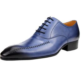 Dress Shoes Formal 2021 Oxford Men Genuine Leather Vintage Shoe Blue Black Lace Up Business Sapato Social Masculino Customized Service