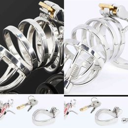 NXY Cockrings Male Stainless Steel Cock Cage Penis Ring Sleeve Chastity Device Belt with Catheter Spikes Lockable Adult Sex Toys for Men 1123