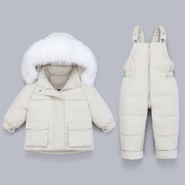 Winter Children Clothing Sets Snow Wear Down Jacket Baby Boy Toddler Girl Snowsuit Kids Clothes Parka Thick Coat -30 211027