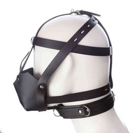 NXY Adult toys Adjustable PU Leather Mask Head Hood with Mouth Ball Gag Restraints Harness Slave gear Sex Toys Couples Adult Game 1130