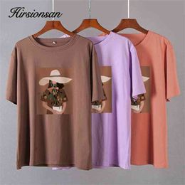 Hirsionsan Aesthetic Graphic Printed Women T Shirts Harajuku Kawaii Soft Cotton Loose Tees Gothic Vintage Casual Female Tops 210720