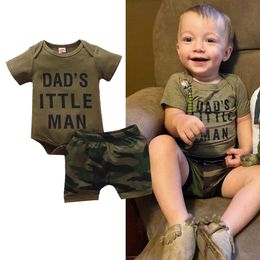 Infant Toddler Boys Two Piece Set Camouflage Print Romper Short Sleeve o Neck Tops Elastic Shorts Baby Newborn Outfits 0-24m G1023