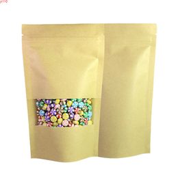 Multi Sizes 100pcs Reclosable Stand Up Pouches Zipper Top Mylar Brown Kraft Paper Storage Bags With Clear Windowgoods