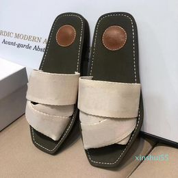 Women Mules Slippers Designer Canvas Cross Woven Sandals Summer Outdoor Peep Toe Casual Slipper Letter Stylist Shoes