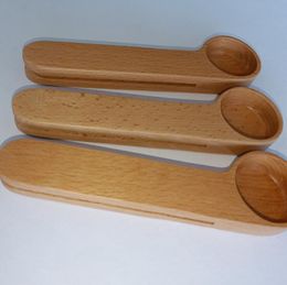 Kitchen Storage Organization Wood Coffee Scoop With Bag Clip Tablespoon Solid Beech Measuring Scoops Tea Bean Spoon Clips