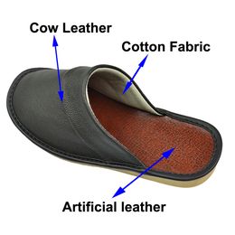 Men's Cow Leather big sizes Linen home indoor house Luxury soft Flat slippers