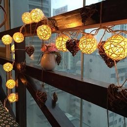 decorative patio lights Canada - 3M 20 Led Rattan Balls Fairy String Decorative Lights Battery Operated Christmas Outdoor Patio Garland Wedding Decoration Y0720