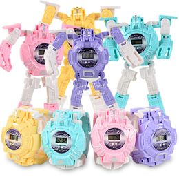 EMT QT5 Children Cartoon Transformable Robot Children's Toy Watches& Timer, Electronic Wrist Watch, Various Colors, Christmas Kid Birthday Gift, USEU