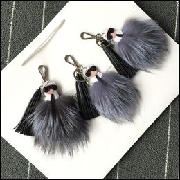 Car Key Chain For Men/Women Luxury Real Fox Fur Keyring Pendant With Tassel Charm Bag Holder Car Ornaments Accessories Keychains 210409