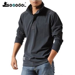 Soqoool Cotton Casual Shirts Men Autumn Loose Long Sleeved Tactical Shirts Military Big Size Business Leisure Men Polo Shirt 210401