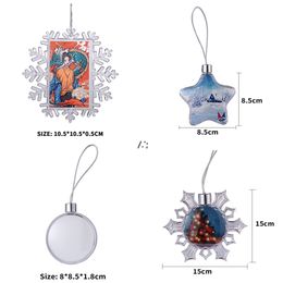 Sublimation Blanks Plastic Christmas Decorations Star Round Snowflake Pendant DIY Picture Creative Xmas Gift MDF Sublimation LLD11108