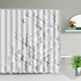 Unique Geometric Pattern Washable Bathroom Curtains 3D Printing Fashion Shower Curtain Set Bath Screens Home Bathtub Decor Cloth 211116