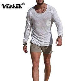 New Autumn Deep O Neck T Shirt Mens GYM Sexy Fitness Tops Long Sleeve Pullover Homme Plus Size Slim Fit Tshirt Dropshipping T G1229