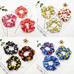 Silky Satin Hair Scrunchies Ball Game Printed Elastic Scrunchie Hair Scrunchy Bands Girls Ponytail Holder Hair Rings Bobble Bracelet Bangle Wristbands G82R19W