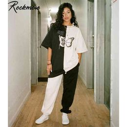 Rockmore Plus Size Tshirts women Contrast Color Streetwear T-shirts Ladies Short Sleeve O-Neck Harajuku Shirts 210720