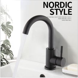 Matte Black Modern Basin Sink Deck Mounted Bathroom Faucet Single Lever Handle Stainless Steel
