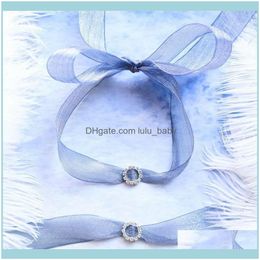 Chokers & Pendants Jewelrychokers Romantic Blue Lace Choker Necklace With Rhinestone Round Sexy Bowknot Long Necklaces For Women Girls Fashi