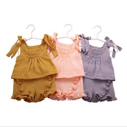 Baby Clothes Girls Sleeveless Sling Vest Tops +Shorts 2Pcs Set Ruffle Children Outfits Boutique Kids Clothing 3 Colors BT6535