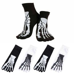 odd socks Canada - 1 pair Socks Punk Rock Men's 3D Print Terror Skeleton Toe Socks Bone Male Short Socks Hip Hop Scary Skull Five Finger Odd Sox X0710