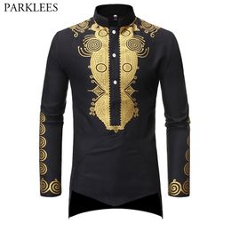 Mens Dashiki African Tribal Clothing Printed Long Henley Shirt Chemise Homme Traditional Ethnic Slim Fit Outfit Plus Size 210522