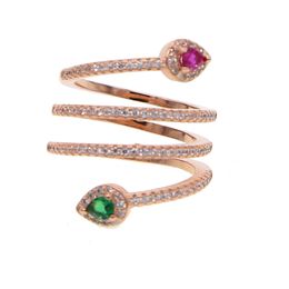 2019 latesst Design long snake Ring with Full Micro Paved green red CZ Fashion Women Silver Color curved Rings Whole