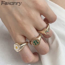 Foxanry 925 Sterling Silver Thicken Daisy Rings for Women New Fashion Creative France Gold Plated Flowers Party Jewelry Gifts