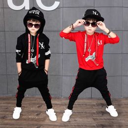 High quality 100% cotton spring autumn fashion hooded +pant children set kid suit girl boy clothing for 4-14 years 210615
