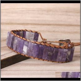 Bracelets Jewelrysier Plated Stackable Geometric Shape Amethysts Stone Elastic Bracelet Handmade Weave Jewellery Beaded, Strands Drop Delivery