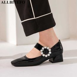 ALLBITEFO square toe genuine leather thick heel women shoes summer women high heel shoes women sandals office ladies shoes 210611