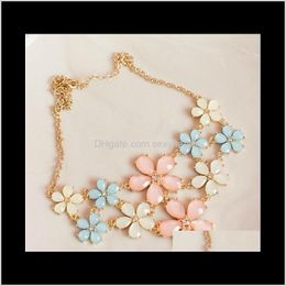 Pendant Necklaces & Pendants Jewellery Drop Delivery 2021 Necklace For Women Elegant Sweet Ice Blue Pink Yellow Crystal Flower Gem Lattice Summ