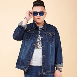 Men's Loose Casual Denim Jacket Spring and Autumn Simple Design Large Asian Size M-8XL Big Clothing For 50-150kg Fat Guy