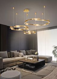 Moderne Luxusring LED Kronleuchter Gold Pendelleuchten CNC Aluminium Lobby Kronleuchter für Wohnzimmer Decke Hängende Lichter Esszimmer Licht