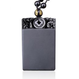 Fine Natural Obsidian Hand Made Peace Lucky Pendant Amulet Brave Necklace for Women Man Fashion Jewellery Gift