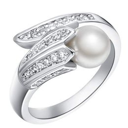 7mm natural freshwater big pearl ring wonderful White Silver Color rings for women top high quality woman finger jewelry gifts