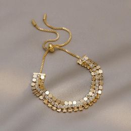 Link, Chain LoveLink Deaign Vintage Gold Color Zircon Geometric Bracelet For Women Adjustable Stainless Steel Jewelry Gift