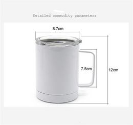 12oz Blank Sublimation Water Mug White Stainless Steel Insulated Cups Double Wall Vacuum Car Cup Portable Travel Tumbler with Handle WHT0228