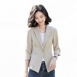 Solid Color Suit Blazer Women Korean Version Plus Size Slim Elegant Thin Office Ladies Jacket Female LR1200 210531