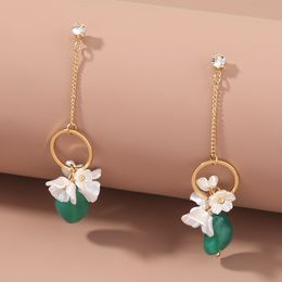 Korean Fashion Vintage Green Crystal Earring Golden Flower Tassel Dangle Earrings For Women 2021 Jewelry Wholesale