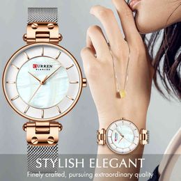 CURREN Simple Quartz Watch Women's Dress Steel Mesh Watches Creative Ladies Bracelet Watch Girl Clock Relogios Feminino 210517