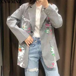 British Style Plaid Suit Blazer Women daisy flowers Print Outerwear Female Plus Size Jacket Chic Coats 210520