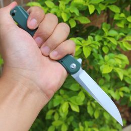 On Sale!! JJ101 Flipper Folding Knife 8Cr14Mov Satin Drop Point Blade G10 + Stainless Steel Handle Ball Bearing Fast-opening EDC Pocket Knives