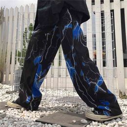 Women's pants spring and summer traf casual loose wide-leg harajuku retro lightning print for women 60 210925