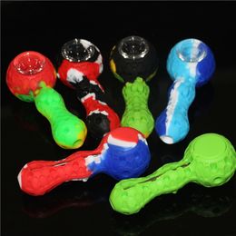 Silicone hand pipes for oil herb Vs Glass Bubblers with Titanium nail and lid Smoking Pipe
