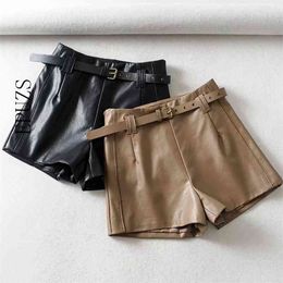 Fashion belt black leather shorts women high Waist Short pants Streetwear Sexy mini Shorts Feminino womens 210521