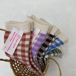 5 Pairs/lot Fashion Color Plaid Baby Socks For Girls Cotton Newborn Boy Toddler Socks Baby Clothes Accessories Infant Baby Socks 210413