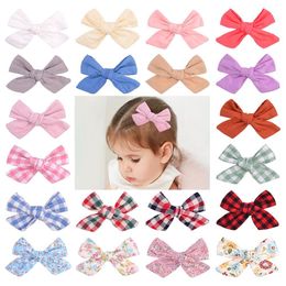 Newborn Cotton Plaid Bow Hair Clips,5inch Baby Hair Bow Barrettes Infant Baby Knotbow Hairpins Children Girls Headwear