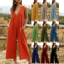 Fashion women's V-neck suspenders sexy solid Colour loose jumpsuit summer womens jumpsuits rompers outfit 210508