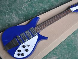6 strings Blue body Electric Bass Guitar with White Pickguard,Rosewood Fingerboard,Chrome Hardware,Provide Customised service