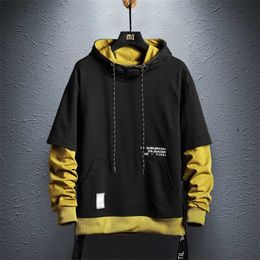 Hoodie Sweatshirt Mens Hip Hop Pullover Hoodies Streetwear Casual Fashion Clothes colorblock hoodie cotton 211106
